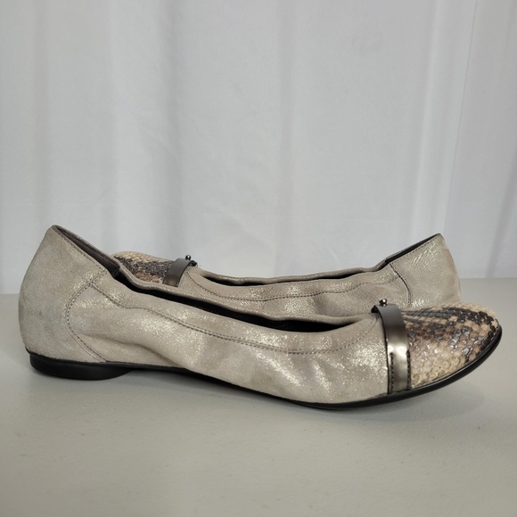 AGL Monika Snakeskin Cap Toe Soft Metallic Leather Ballet Flat - Size 11 / 41 - Picture 4 of 16